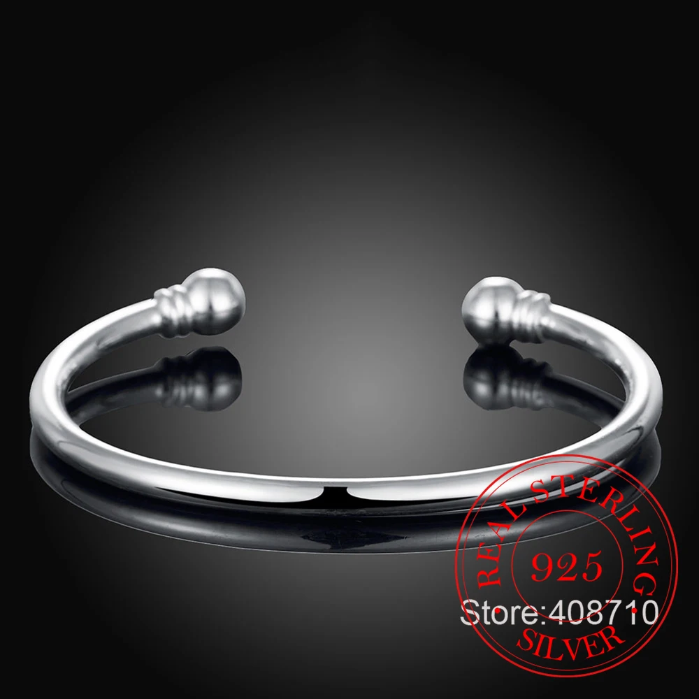 Men\'s New Jewelry 925 Silver Open Cuff Bracelets Homme Simple Double Beads Bangles Bracelet For Women Wedding Jewelry Gifts