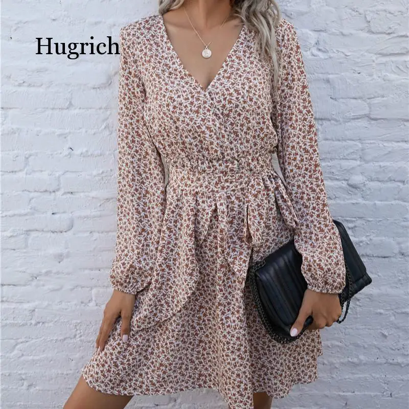 2021 Layered Ruffle Print Women Dress Office Floral Printed Female Dress Spring Elegant Boho Ladies Vestidos