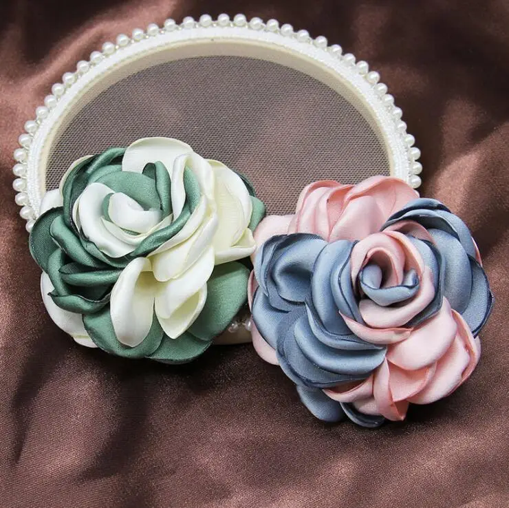 5Pcs 8CM Handmade DIY Large Satin Fabric Artificial Rose Flowers For Wedding Party Craft Home Decoration