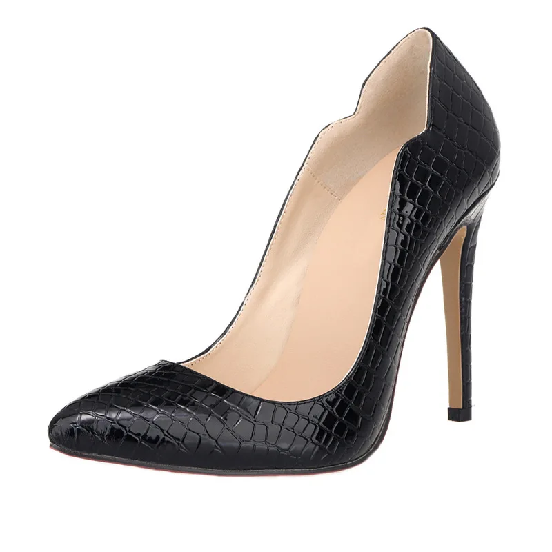 HOT Women Shoes Pointed Toe Pumps Wedding Party Dress Pointed Toe PU 11CM Thin High heels Slip On 2023 size 35-42 black blue