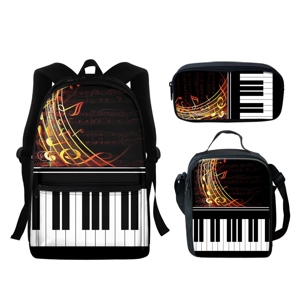 2025 Fashion Music Notes Piano Keyboard Design School Bags For Teenagers Backpacks Black Scool Bag Set Girls Book Satchel