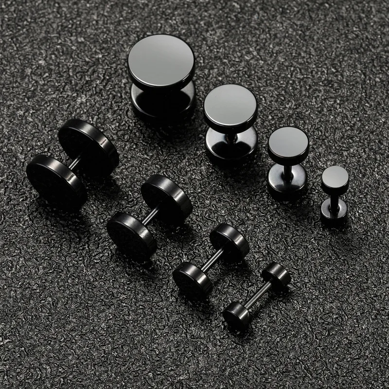 1 piece Punk Stainless Steel Screw Dumbbell gothic Stud Earrings For Women Men Street pop Hip Hop Rock Hypoallergenic Earrings