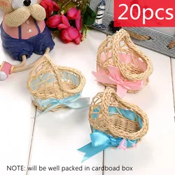 20pcs Mini Rattan Baby Cradle with Ribbon Candy Box Christening Baptism Souvenirs Maternity Gifts Baby Shower Gifts for Guests