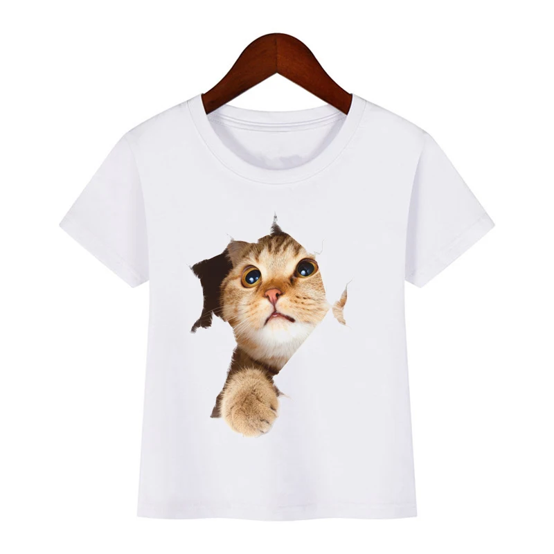 

2021 New 3d Cat Print T Shirt Fashion Summer Cute Children Brand Clothing Girl Short Sleeve Kids Tops Baby Clothes