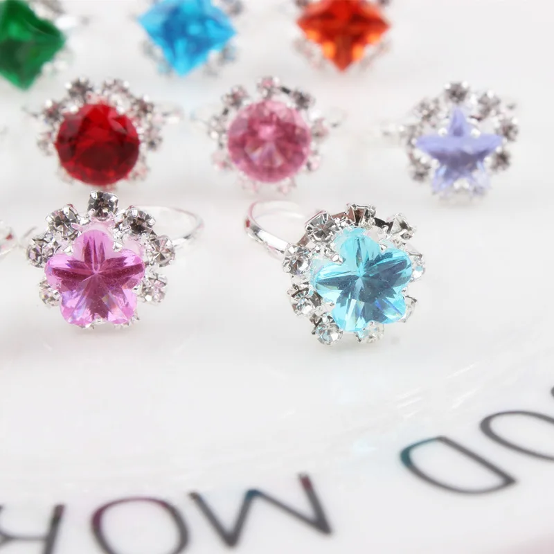 10/12/24Pcs Girls Princess Acrylic Rhinestone Fancy Adjustable Rings Party Favors Kids  Ring Accessories Beauty Fashion Toys