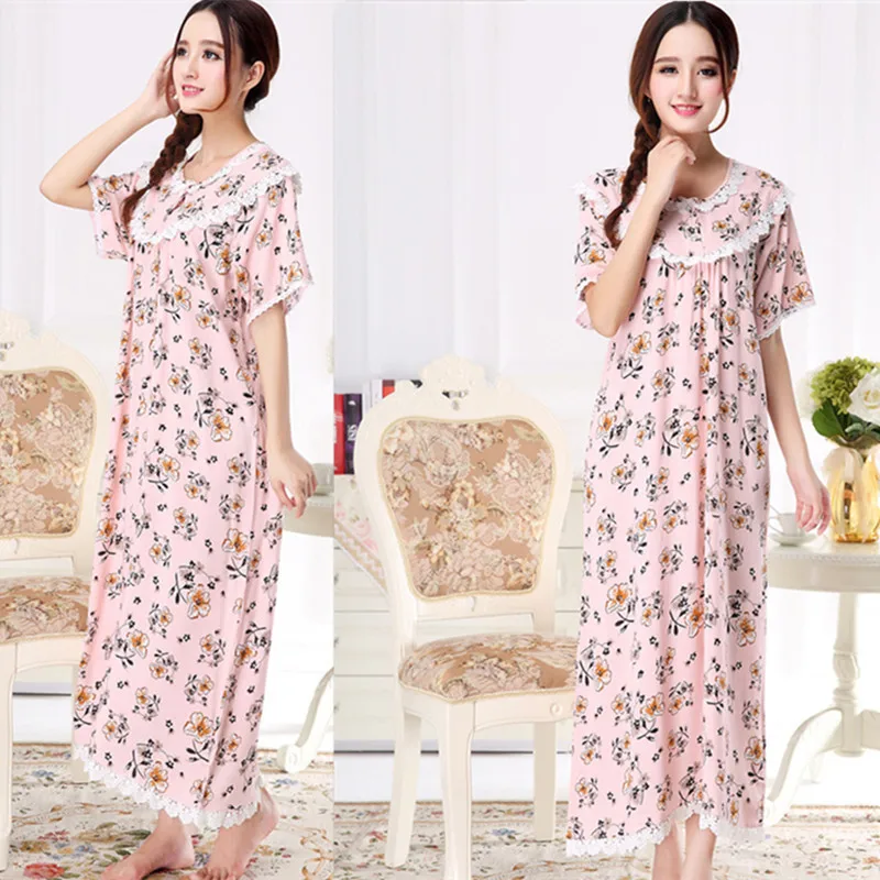 Mùa Hè Và Mùa Thu Mùa Đông Ngắn Tay Đồ Ngủ 100% Cotton Họa Tiết Hoa Nữ Size Lớn Rời Phù Hợp Công Chúa Váy Ngủ Tại Nhà khi Mặc