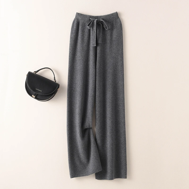 BELIARST Cashmere pants ladies high waist wide leg pants casual knitted trousers 2021 winter 100% pure wool loose women\'s pants