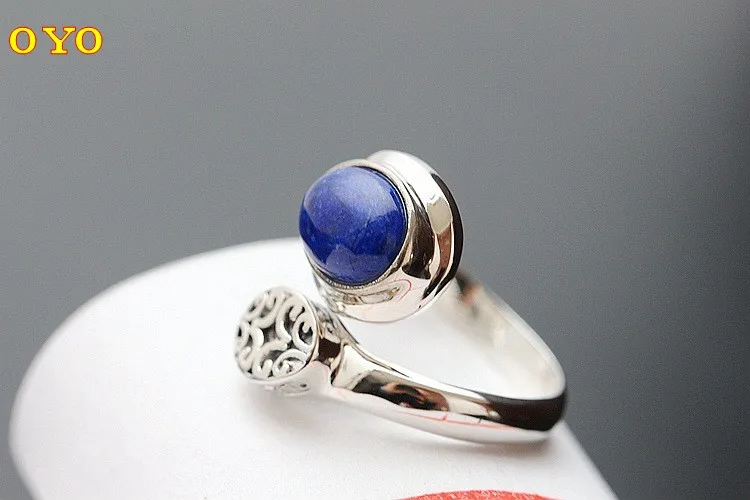 

925 sterling silver with natural lapis lazuli ring, vintage pattern opening Thai silver ring