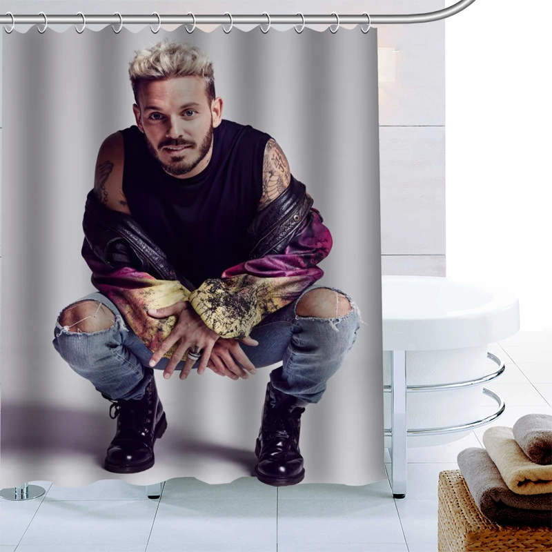 Nice Matt Pokora Shower Curtain 12 Hook Polyester Fabric 3D Printing Bathroom Curtain Waterproof Bath Curtain Decor