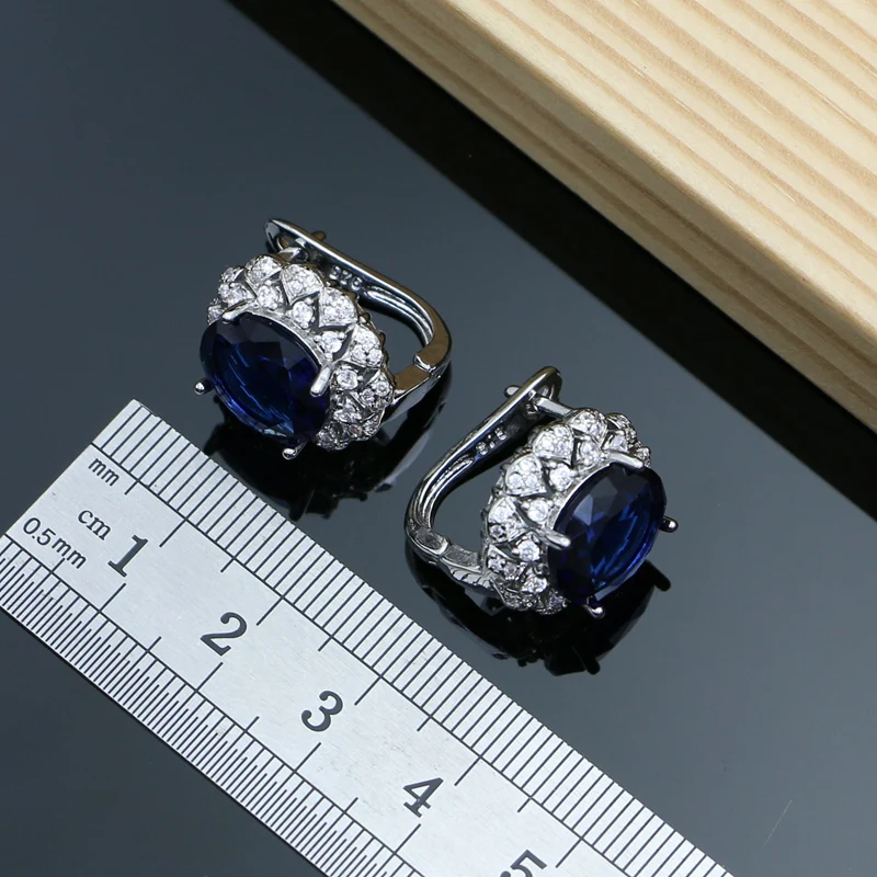 Silver 925 Jewelry Sets for Women Wedding Bridal Birthday Jewelry Blue Tanzanite Bracelet Rings Earrings Pendant Necklace Set