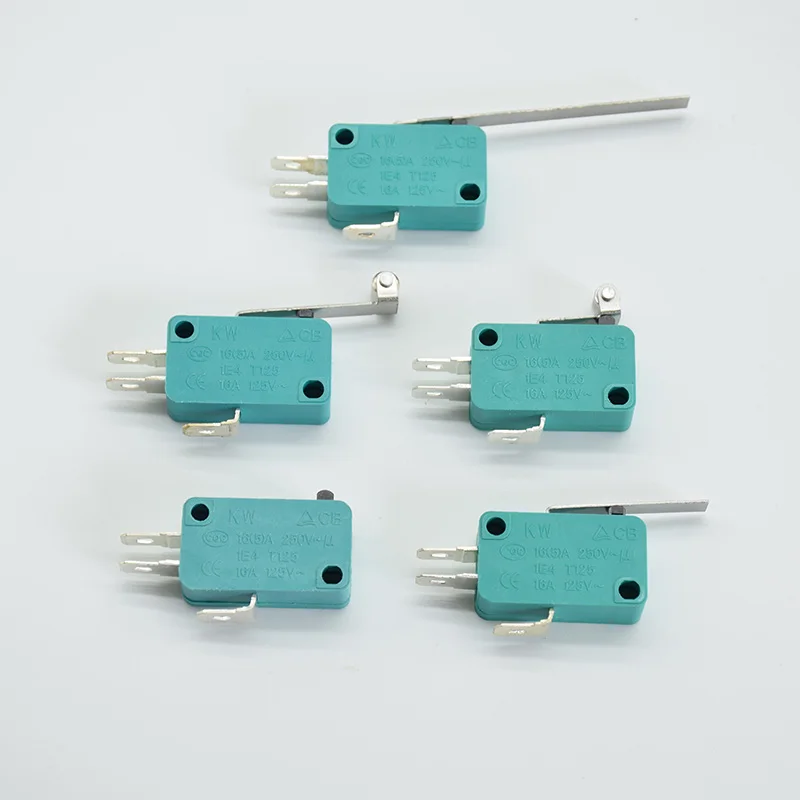 2pcs Micro Limit Switches 16A 250V 125V NO+NC+COM  3 Pins SPDT Micro Switch 28mm 52mm Arc Roller Lever Touch Switch green