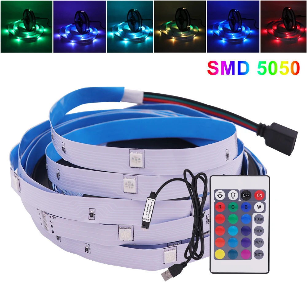 

RGB Светодиодная лента с дистанционным управлением 5 в 5050 SMD RGB лента Диодная Подсветка Питание от USB Водонепроницаемый шнур Гибкая гирлянда лампа
