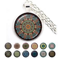 Vintage Necklace Buddhism Chakra Glass Dome Cabochon Pendant Jewelry Om Indian Yoga Mandala Necklaces For Women Men Gift