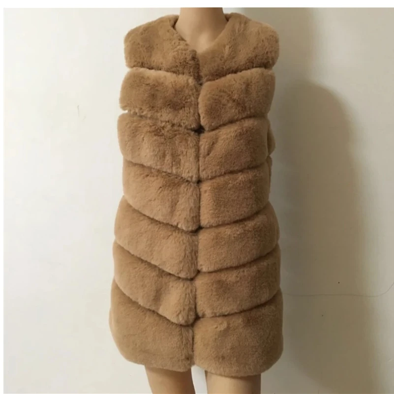 Women's Overcoat Winter Medium Long Faux Fur Vest Coat Luxury Faux Rabbit Fur Vest Jacket