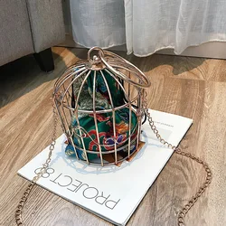 Advanced Embroidery Women's Birdcage Evening Bag Clutch Metal Frame Bucket Bird Cage Shoulder Bag Purse Women Gold Handbag