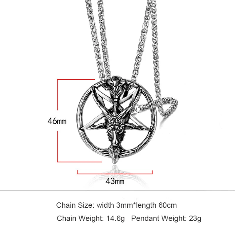 Baphomet Satan Necklace Satanic Jewelry Stainless Steel Lucifer Goat Pendant Antique Vintage Round Silver Color For Men Women