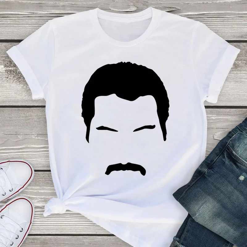 Freddie Mercury T-shirt  Women Harajuku Graphic t shirt 90s Girl Queen Band Tops Tees Female Fashion Casual Short Sleeve Tshirt