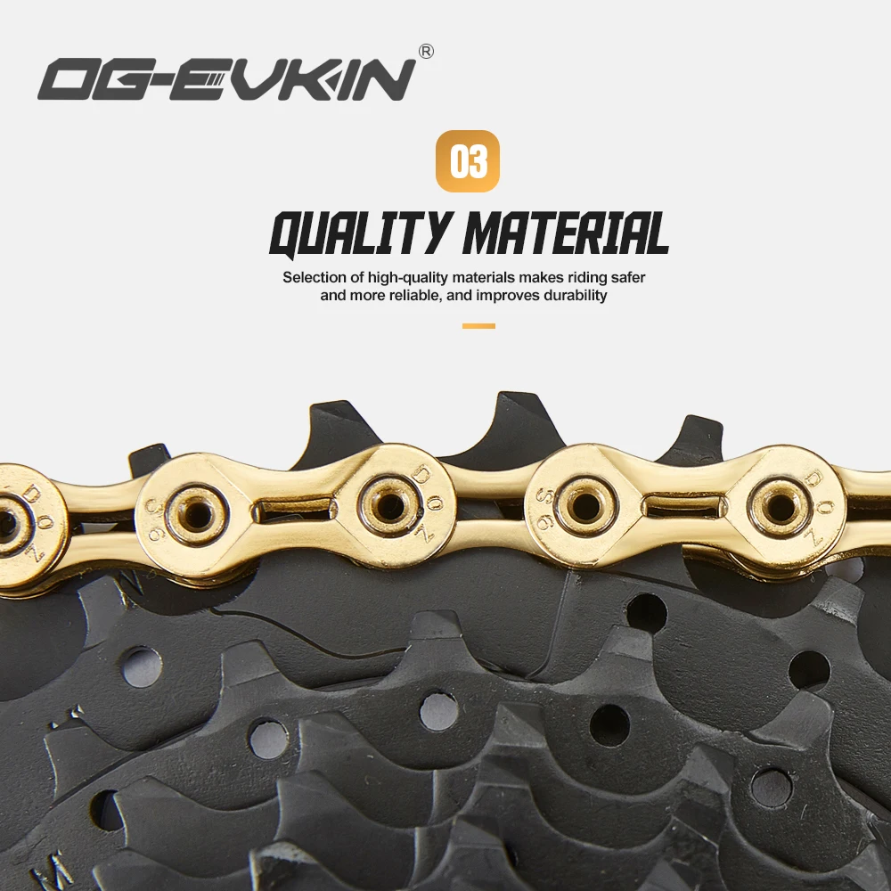 OG-EVKIN C-01 9/10/11 Speed Bicycle Chain Half/Full Hollow Bike Chain Mountain/Road Chains Ultralight 116 Quick Link Gold/Silver