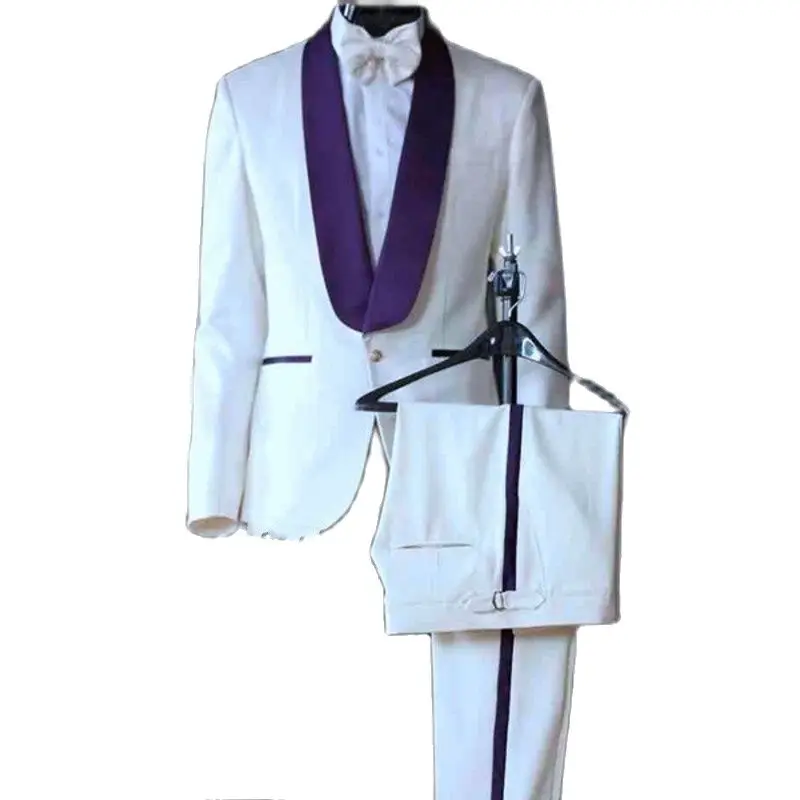 

Real Photo White Men's Evening Dress Toast Business Suits Coat Trousers Groom Wedding Tuxedos(Jacket+Pants+Bow Tie) K:232