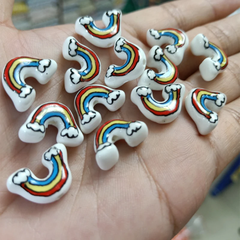 10pcs 18x12mm U-shaped Rainbow Ceramic Beads Loose Spacer Hand Painted Ceramics Bead For Jewelry Making DIY Accessories