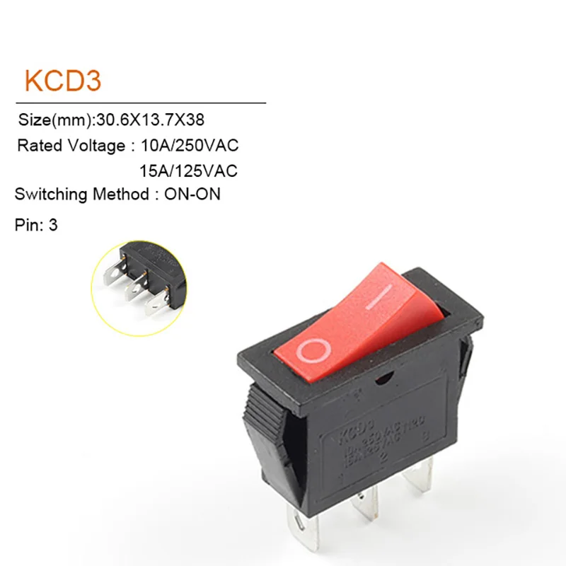 5/10PCS 2/3Pin KCD3 Power Switch 10A 250V AC 15A 125V AC ON-OFF-ON 2/3 Position Electrical Equipment Switch  With Light