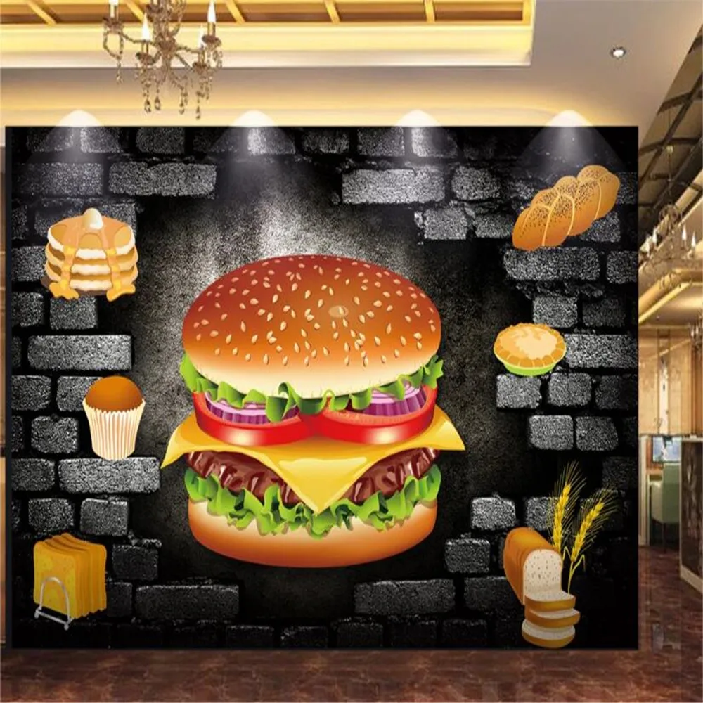 

Milofi customized large photo wallpaper mural 3D stereo nostalgic background bakery fast food restaurant tooling background wall