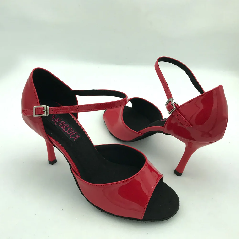 8.5cm high heel Red  Latin Dance Shoes For women Salsa shoes pratice shoes comfortable latin shoes MS6205RP low heel available