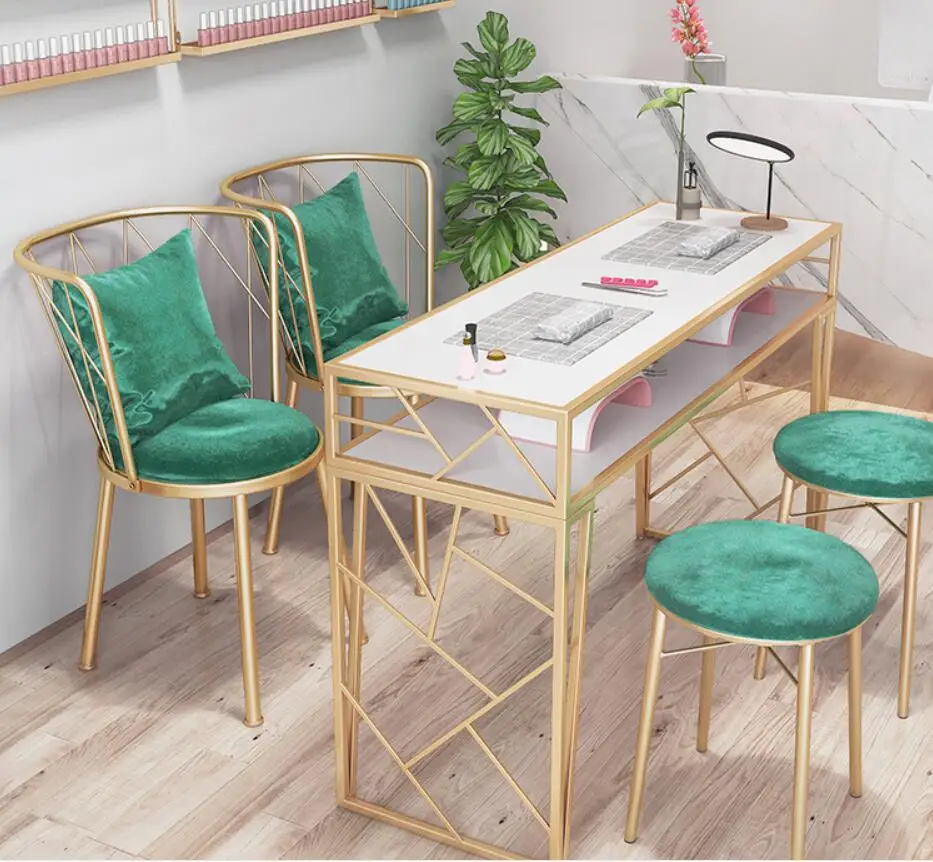 Net celebrity ins wind marble nail table and chair set single double gold iron simple nail table nail table