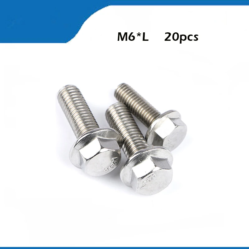 M6 flange bolt 20pcs/lot M6*8/10/12/16/20/25/30/35/40/45/50 Stainless steel hex flange bolt serrated flanged bolt