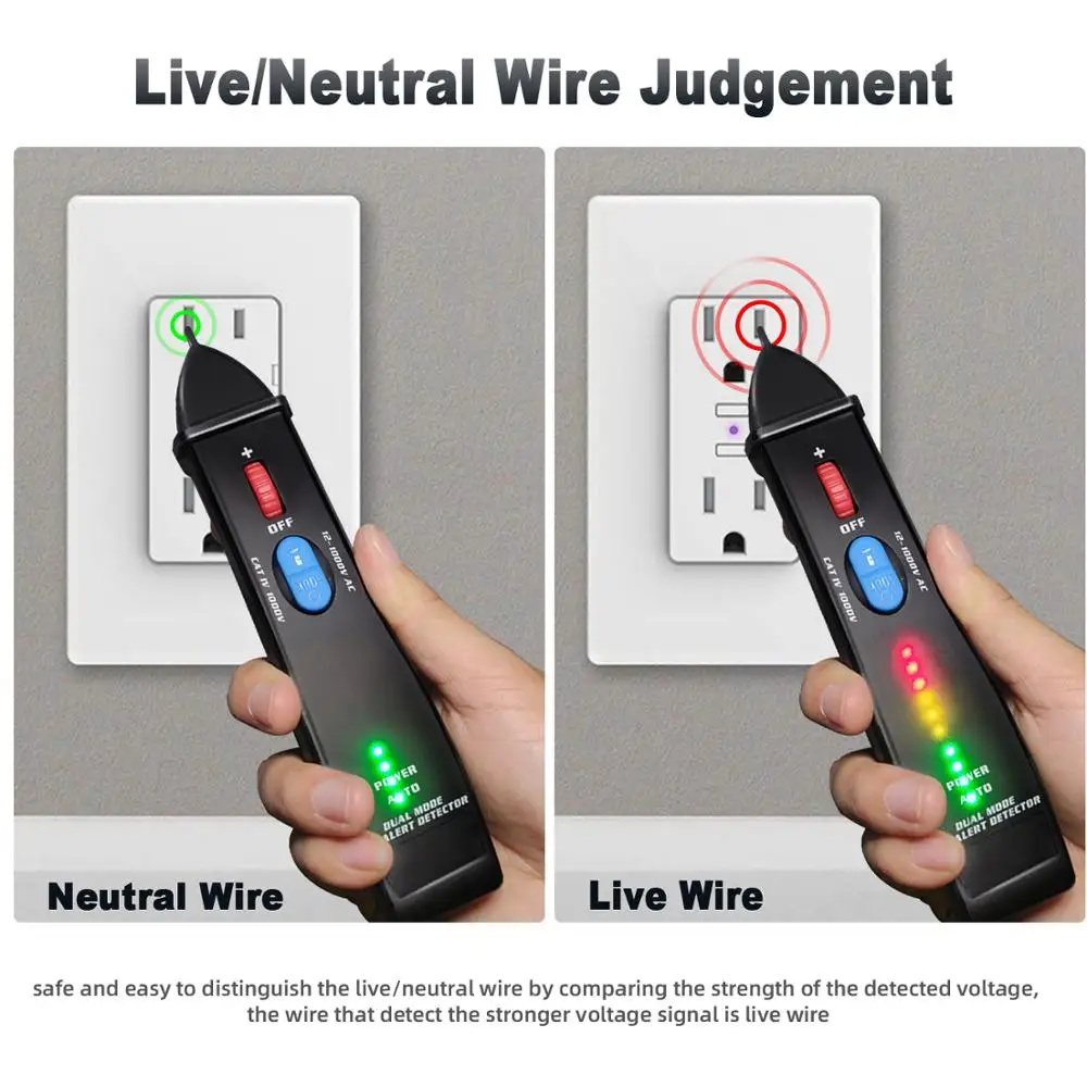 BSIDE Non-contact Voltage Detector Indicator Smart Electric Pen Tester Live/Neutral wire distinction Continuity check NCV Test