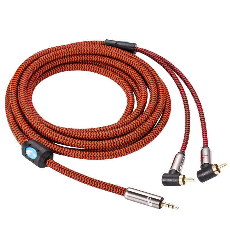 Audiophile Audio Cable 3.5mm Mini Jack to Dual Angled RCA for PC Smart Phone Tablet Speaker Shileding Cable 1M 2M 3M 5M 10M 15M