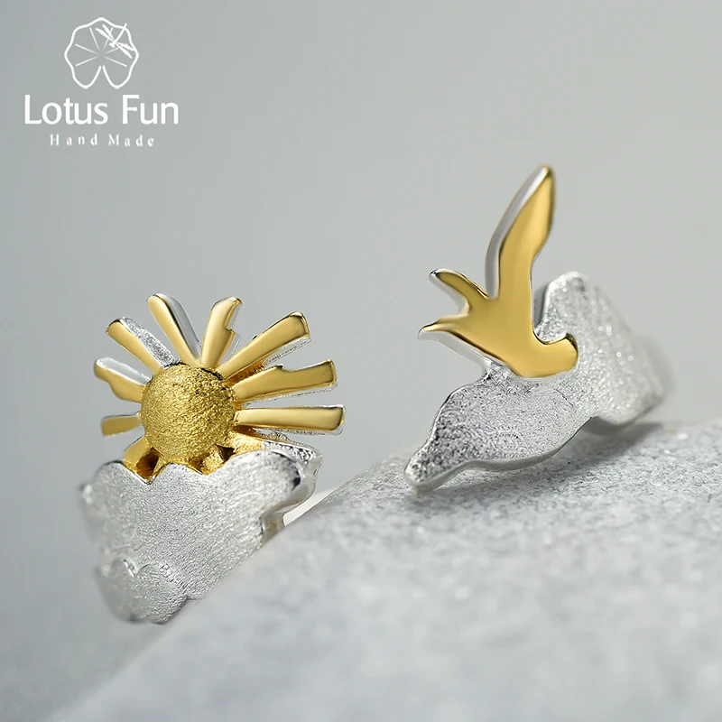 Lotus Fun-Anillos ajustables de lujo para mujer, de Plata de Ley 925 auténtica, The Very Sunrise Moment Bird, joyería de compromiso Original