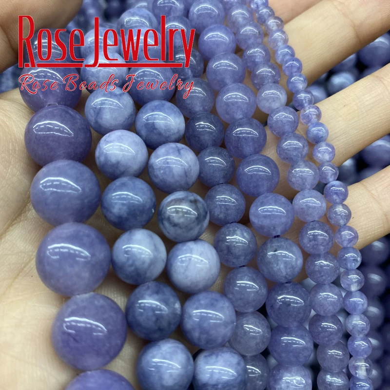 Natural Stone Angelite Beads Loose Spacer Purple Jades Beads For Jewelry Making 4 6 8 10 12mm Diy Bracelet Accessories 15