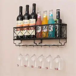 Wall Mounted Iron Wine Rack Wine Bottles Glass Cups Storage Hanging Rack Bar Hanger Shelf Wine Glass Rack Stand Holder