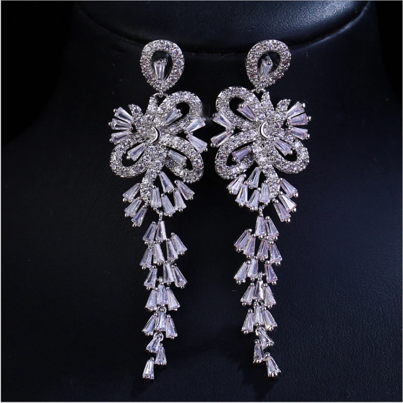 ER009 Long fashion floral tassel earring elegant decorated rhinestone zircon earring bridal wedding hair decoration for party