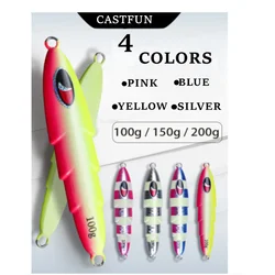 CASTFUN Fishing Lure Slow Jig 150g 200g SLOW EMOTION SLIPPY Luminous Pitch Jig Deep Sea Jigging Lure Slow Jig