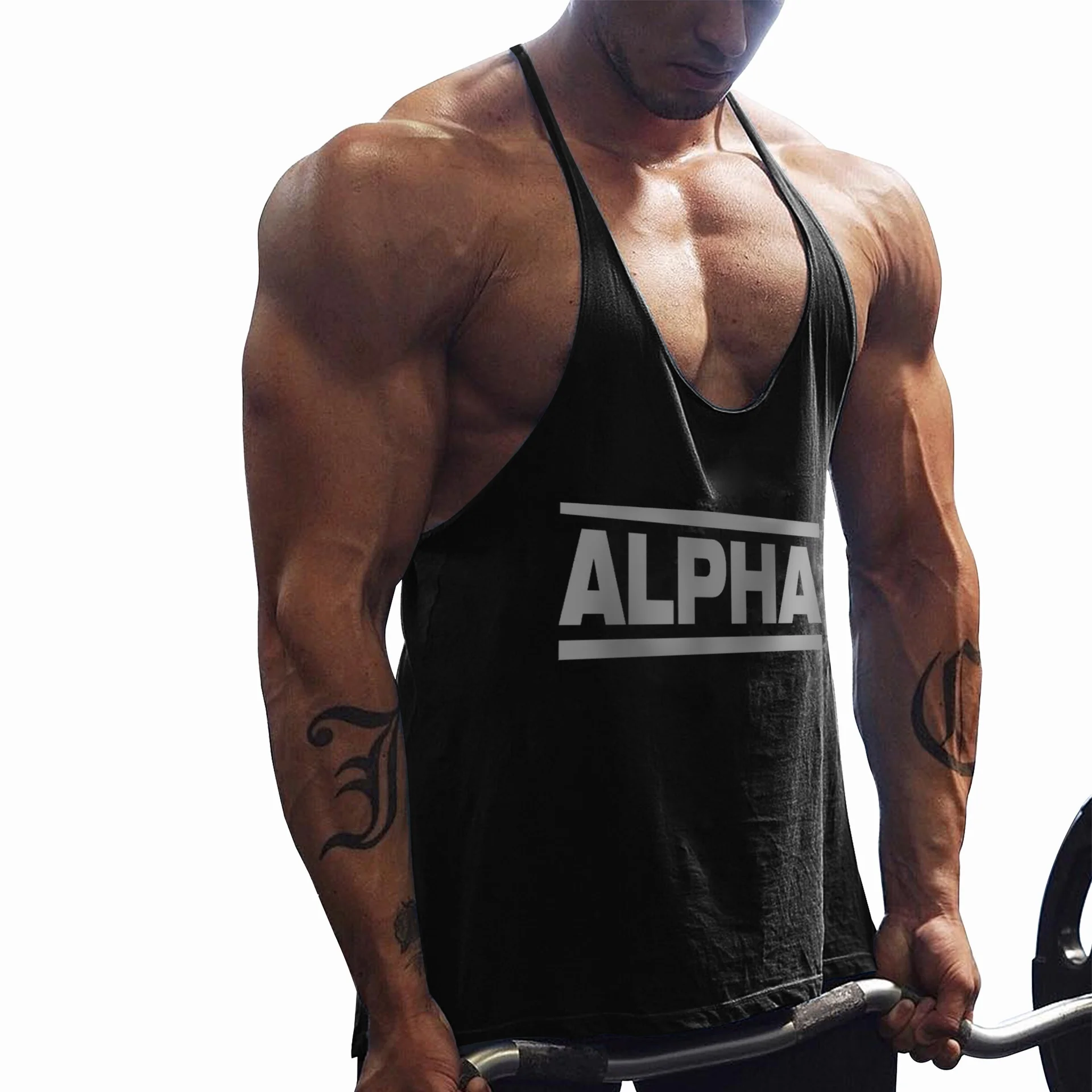 Vento europeu e americano masculino fitness sports training verão algodão código de impressão carta fina alça ombro colete