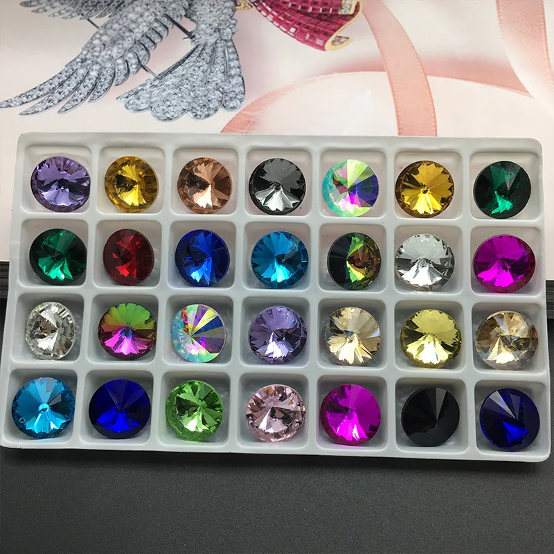 Two-Pointed Round Sharp Glitter Rhinestone Nail Gems Acrylic Crystal Stone Non Hot Fix Nail Art Decoration