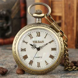 Montre de poche à quartz rétro en bronze pour hommes et femmes, affichage numérique romain, horloge à pendentif vintage, pull Fob