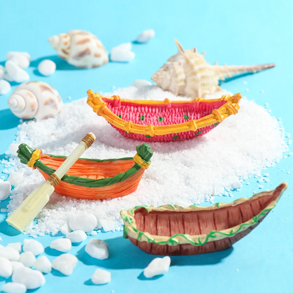 Artificial Small Boat And Paddle Small Ornament DIY Material Bryophyte Micro Landscape Meaty Plants Miniatures Figurine Garden