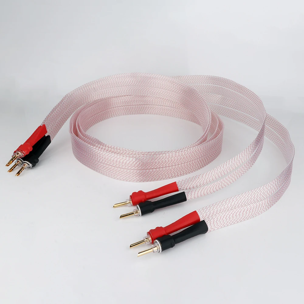 Preffair 7N OCC Cobre Banhado A Prata Cabo de Alto-falante HiFi Áudio Flat Speaker Fio com Banana Banhado A Ouro