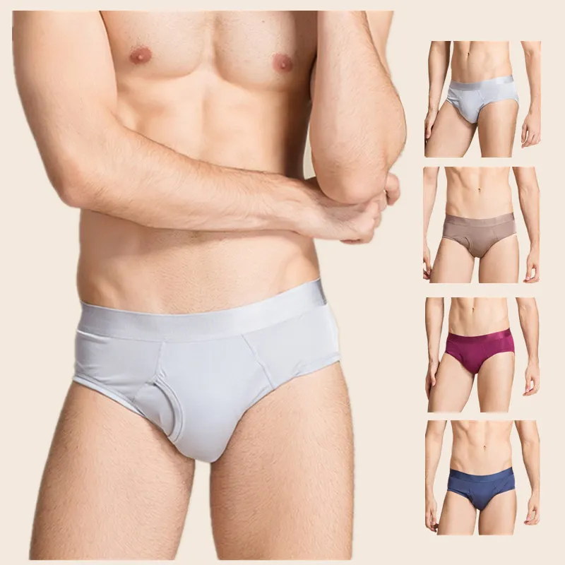 Birdsky, 3pcs 100% natural mulberry pure silk Men's briefs underwear quick dry, 4 solid colors. HM-04