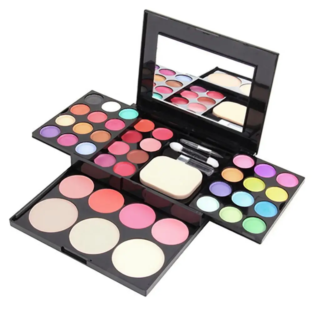 50% Hot Sale Blusher Lip Gloss Eyeshadow Palette Makeup Kit Brush Mirror Cosmetic Set With 3 layers easy-to-carry design