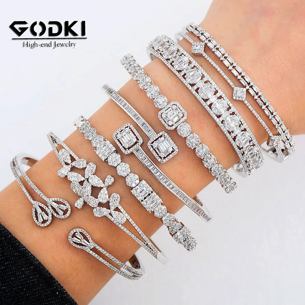 GODKI Luxury Stackable Cuff Bangles For Women Wedding Full AAA Cubic Zircon Crystal CZ Dubai Bridal Bracelets Party Jewelry 2022