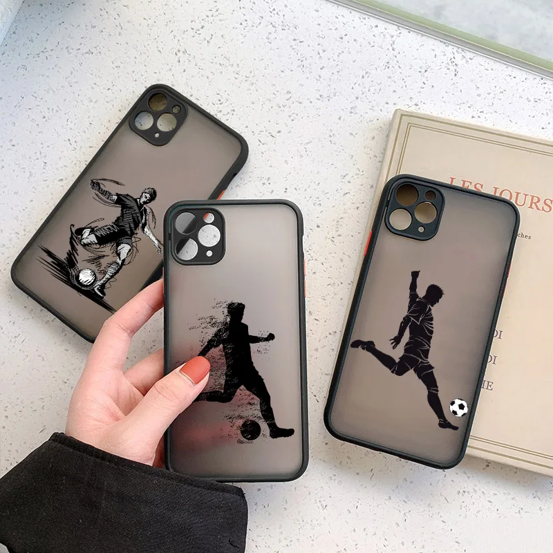 Phone Case For iPhone 16 15 14 12 11 13 Pro Max X XS Max XR SE2 7 8 Plus Soccer Shockproof Clear Cute Back Cover Coque Football