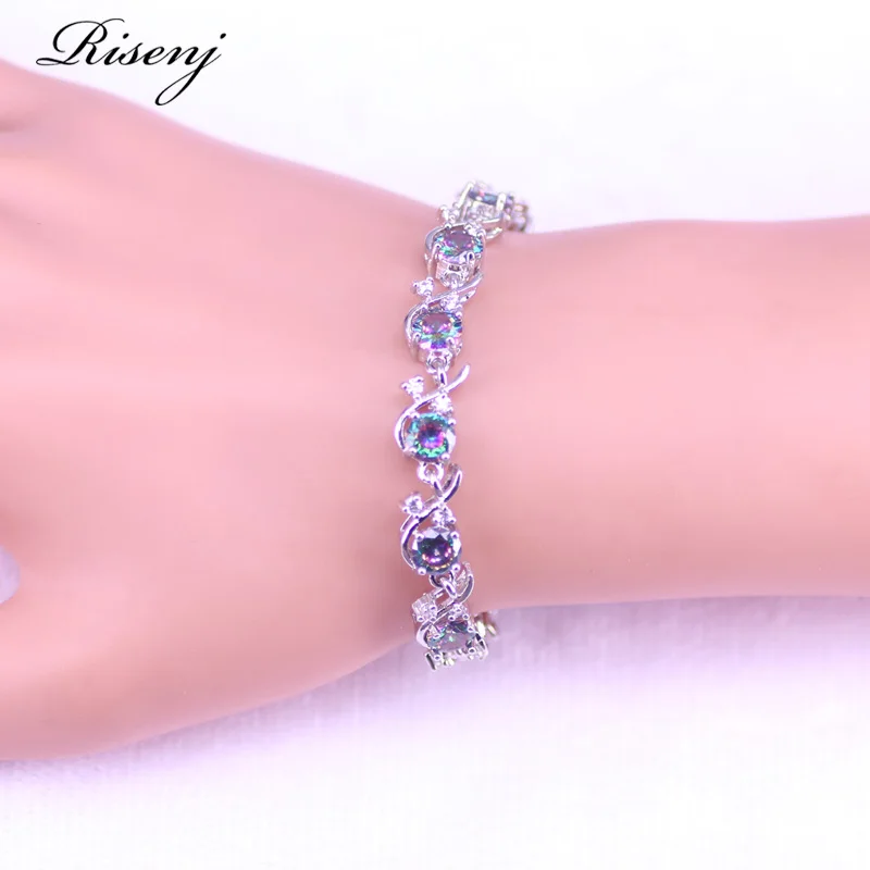 Big Water Drop Magic Rainbow Silver 925 Costume Jewelry Set For Women Earrings Ring Necklace Bracelet Bridal Jewelry T10 image 3