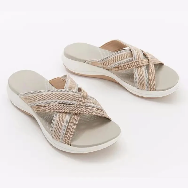 Women Slippers 2021 Fashion Cross Belt Flat Sandals Open Toe Slipper Summer Casual Flip Flops Beach Shoes Slides Plus Size 35-43