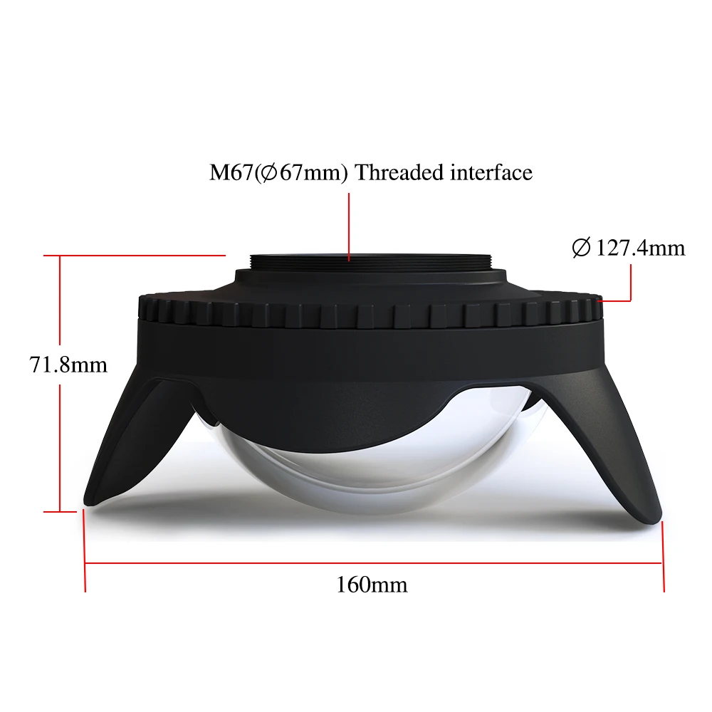 Optical Fisheye Lens Shade Antireflective Filter for Underwater Camera case Microspur 67mm Interface 0.7 1pc