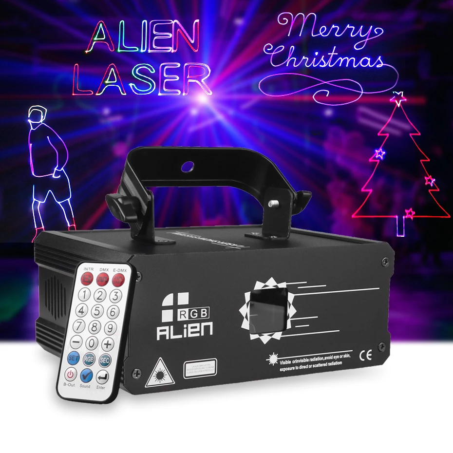 ALIEN-RGB Projetor Laser, 500mW, 1W, Efeito de Iluminação de Palco, Bluetooth App, Animação Remota, DMX Scanner, DJ Disco Party Lights