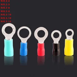 50PCS RV5.5-3.5 4 5 6 8 10 12 5color Ring 4-6MM Insulated Wire Connector Electrical Crimp Terminal Cable Wire 12-10AWG